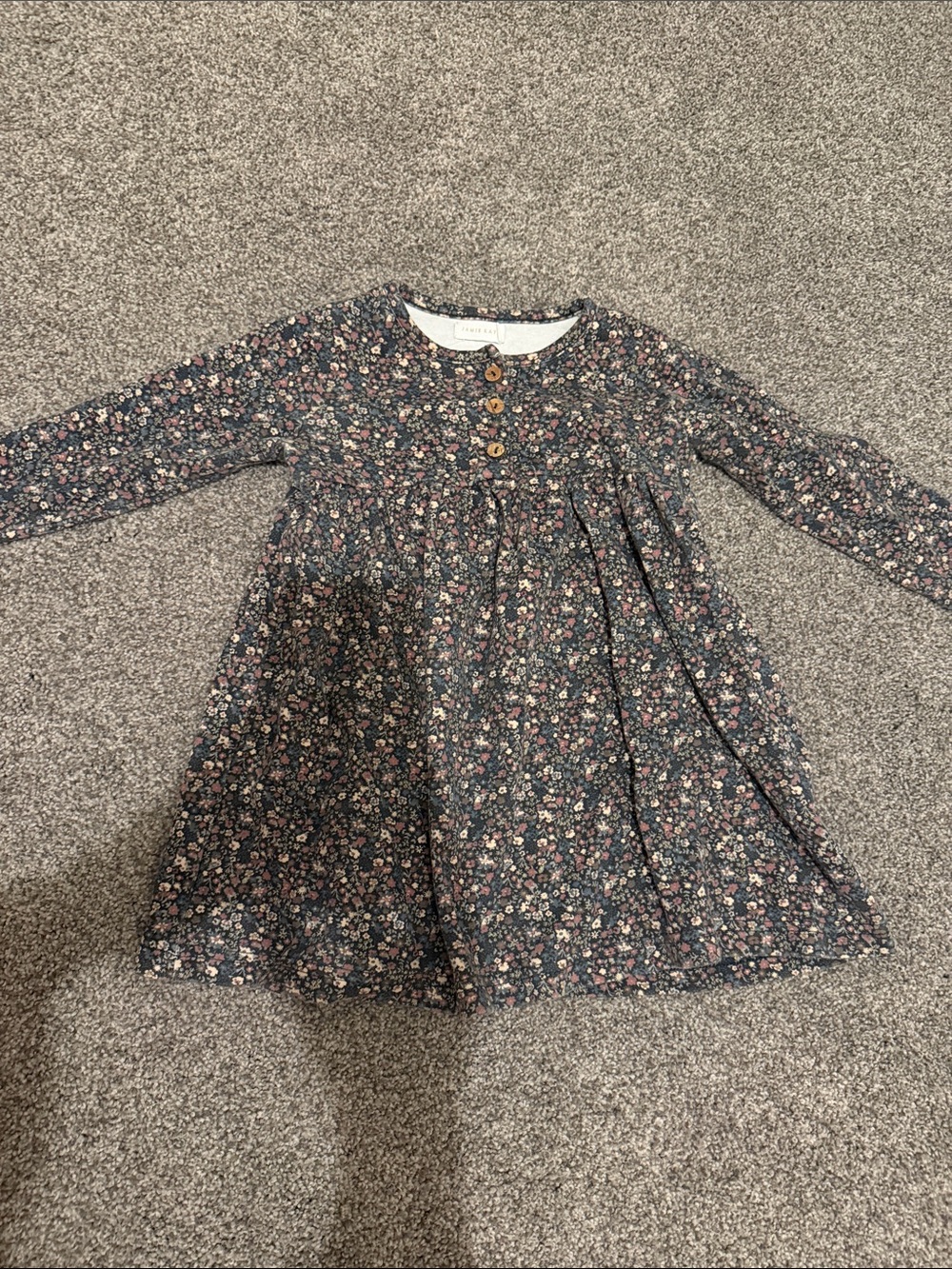 Jamie Kay Navy Floral Long-Sleeve Dress with Wooden Buttons